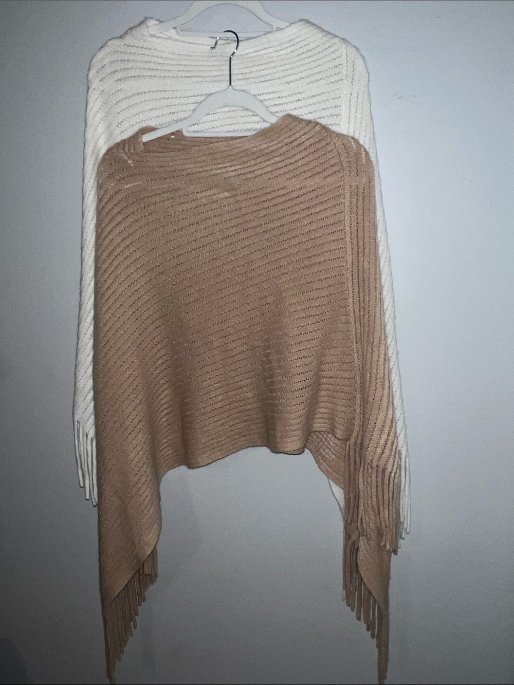 Ivory & Tan Sweater Ponchos with Fringe NO TAGS